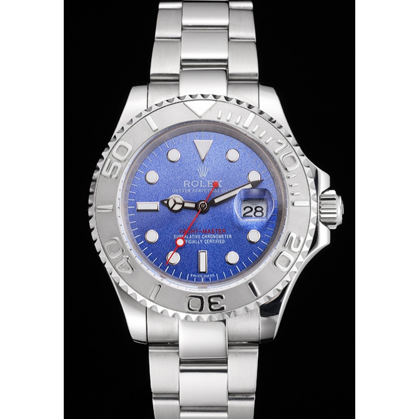 Aaa replica watch Steel And Swiss Dial Rolex Stainless Yacht-Master Bracelet Blue Case 0805